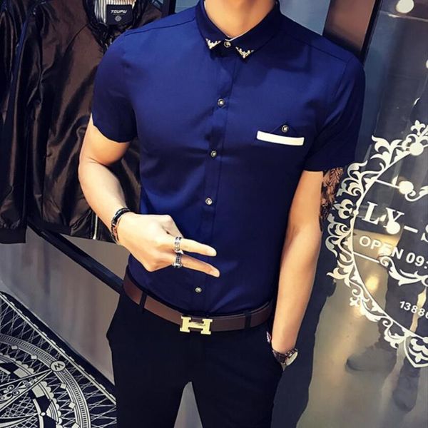 

men's casual shirts 2021 brand clothing fashion summer pure cotton short sleeve shirts/male lapel slim size s-5xl, White;black