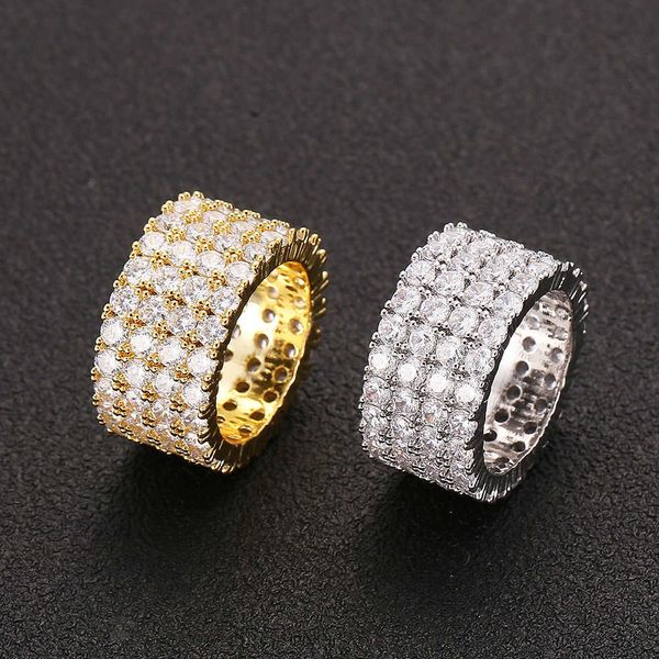

13mm 6-12 4 row tennis ring copper gold silver color cubic zircon iced out rings hip hop jewelry