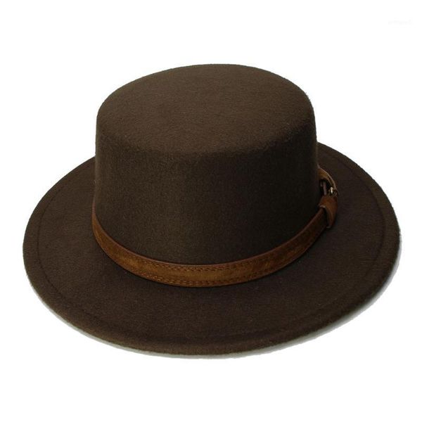 

wide brim hats luckylianji retro kid vintage 100% wool cap pork pie porkpie bowler hat coffee leather band(54cm/adjusted)1, Blue;gray