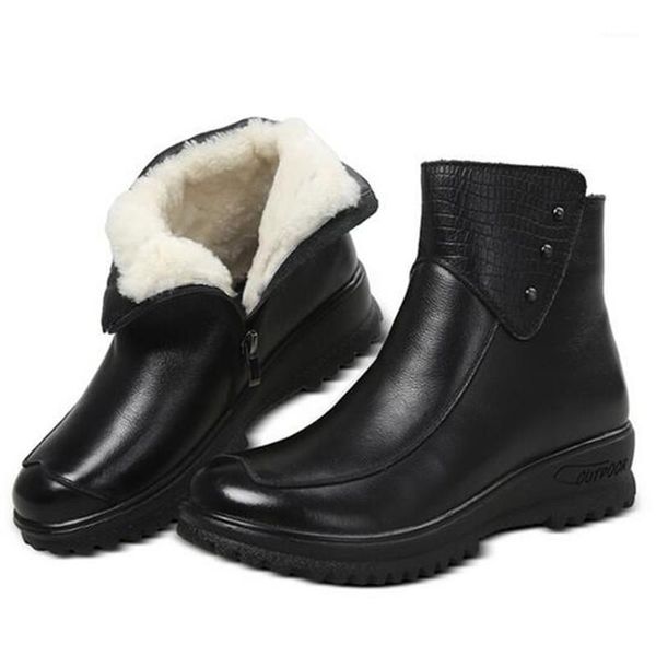 

boots zxryxgs winter thickened warmth wool women's 2021 genuine leather black shoes flat wedges non-slip snow1