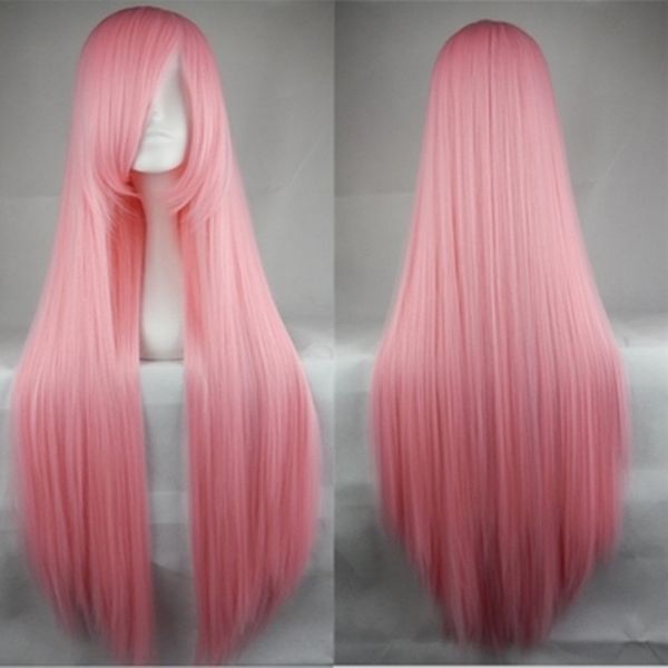 

ejocl women's long straight hair head cover animation cos75cm high temperature headgear wig wig silk lovely colorful long straight hair, Black