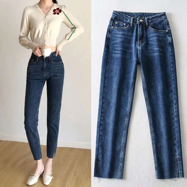 

high waist cashmere jeans women's autumn winter 2020 new loose and thin radish pants, Blue