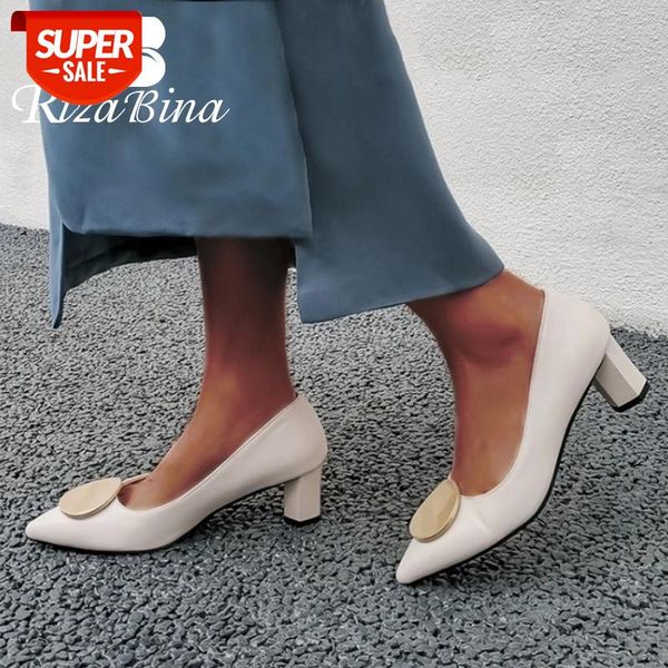 

rizabina women pumps fashion button high heel shoes women pointed toe office lady shoes party basic footwear size 30-48 #1c3b