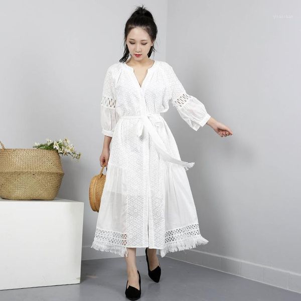 

2020 summer new fashion lace embroidery hollow women dress solid color v-neck cute loose for women dresses1, Black;gray