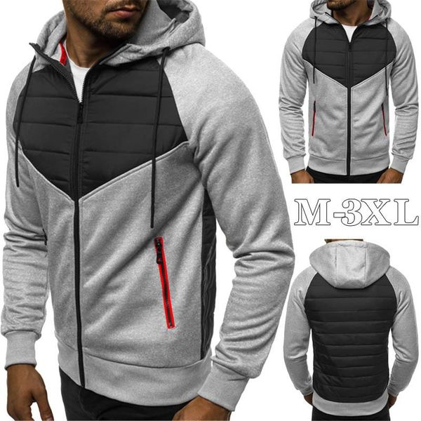 

mens hoodies sweatshirts 2021 new casual slim zipper hooded sweatshirt men full sleeve patchwork oversized hoodie men cardigan, Black