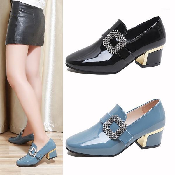 

chaussures femme square head leather 2020 fashion crystal chunky heels spring autumn women pumps mature work shoes1, Black