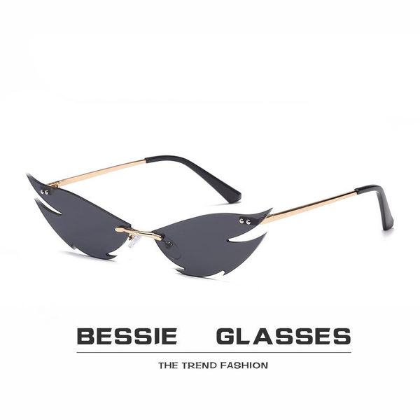 

sunglasses fashion fire flame women men 2021 red green yellow violet rimless wave sun glasses vintage feminino, White;black