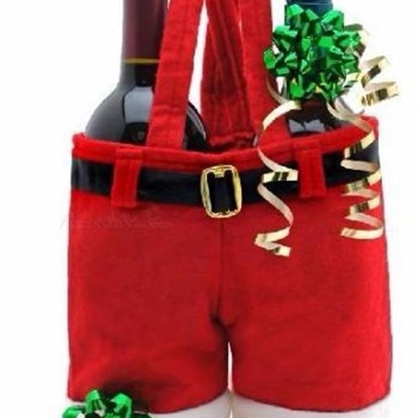 

7v03treat candy wine bottle bag merry santa claus suspender pants trousers decor christmas gift bags c090