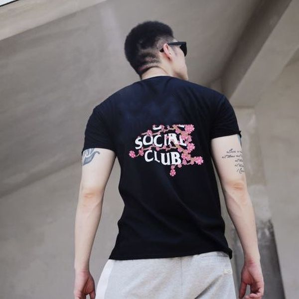 

men and women asscc letter social print social club short-sleeved t-shirt, White;black