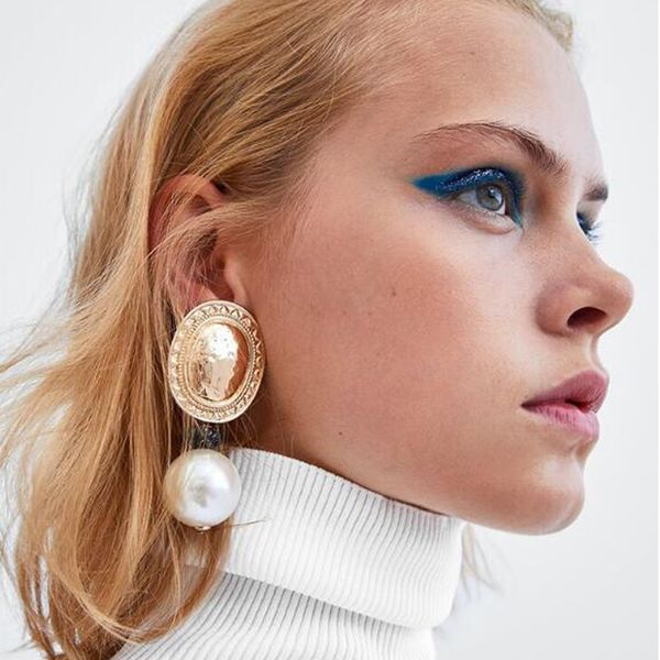 

sexemara za vintage simulated pearl statement earrings women wedding party dangle drop earrings maxi jewelry love christmas gift, Golden