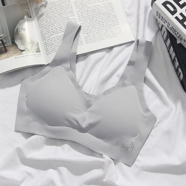 

gym clothing 20#underwear women cool ice silk trackless vest without steel rim sports bra sleep summer crop body femme verano 2021 mujer#251, White;black