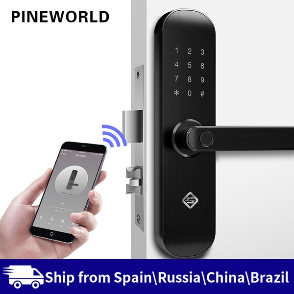 Bloqueio de impressão digital biométrico de Pineworld, segurança inteligente de segurança com WiFi App senha RFID Desbloqueio, Hotéis eletrônicos de bloqueio de porta Y200407