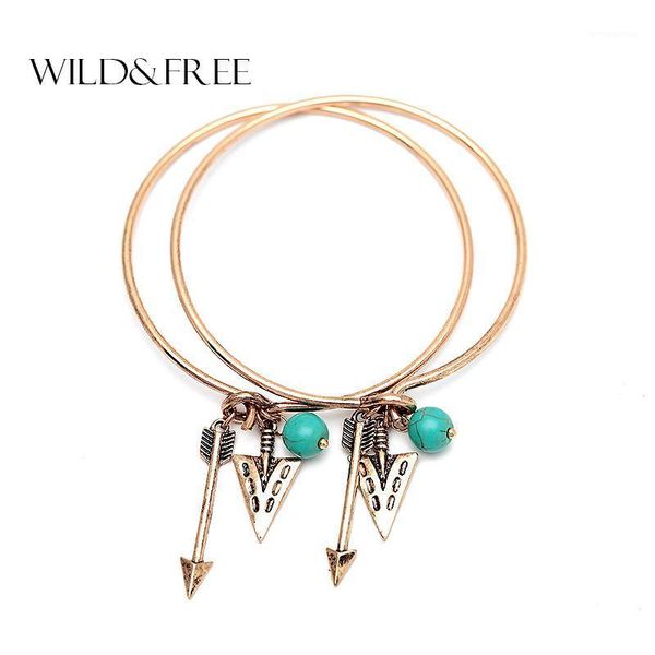 

vintage 2pcs arrow bangle set bohemian gold blue stone pendant round circle arm bracelets for women wholesale jewelry1, Black