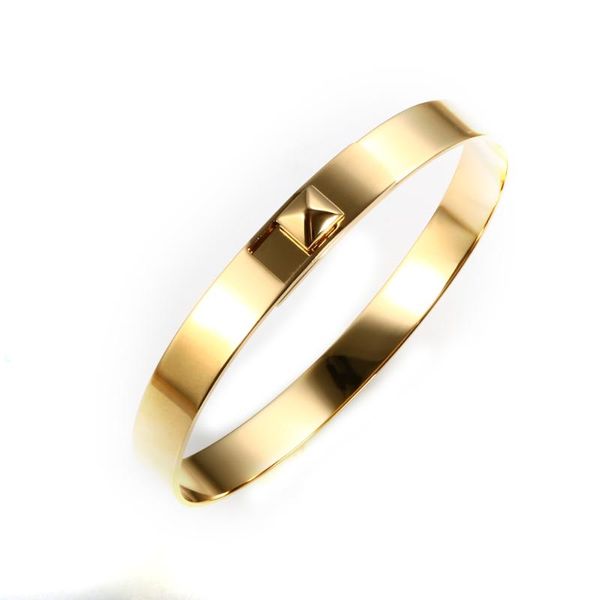 

bangle simple rivet charms bracelet for men women punk gold-plated pyramid stainless steel luxury jewelry steampunk pulsera, Black
