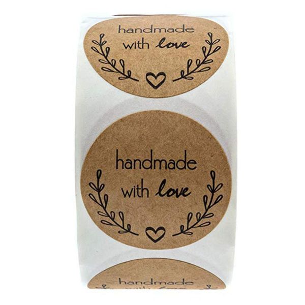 

gift wrap 500 pieces natural handmade with love kraft paper stickers round adhesive labels baking scrapbooking wedding party favors