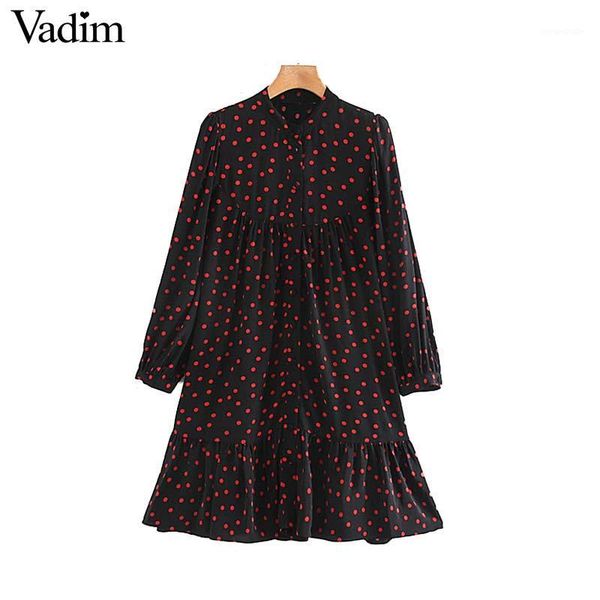 

vadim women elegant dots print dress long sleeve casual wear female black mini dresses stylish straight vestidos mujer qc9561, Black;gray