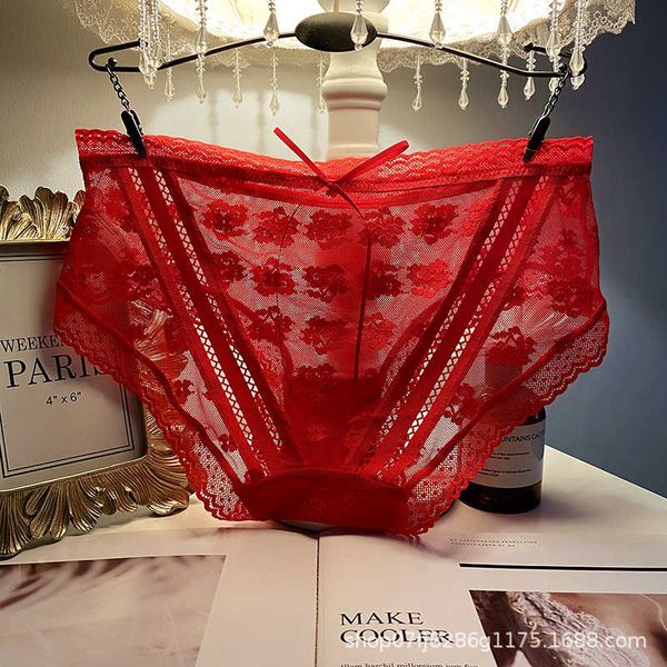 

v-shape lace cotton crotch underwear youth bow hollow perspective temptation mesh briefs, Black;pink