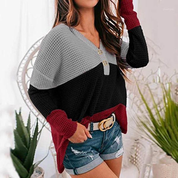 

40#woman sweaters pullover women knitted v-neck long-sleeved button color-blocking sweater kobieta swetry pull femme chandails1, White;black