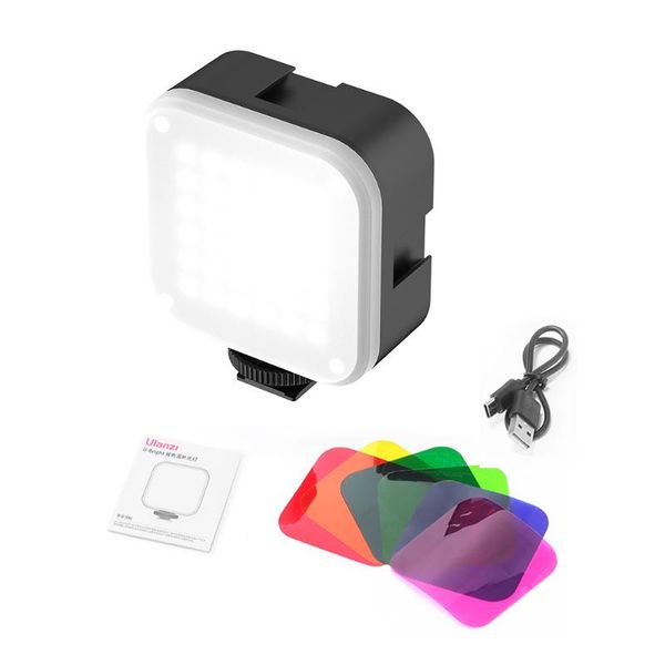 

rechargeable video led light pgraphy fill light dimmable 2700k-6500k cri95+triple cold shoe mounts with 6pcs color filter