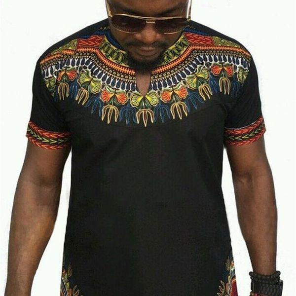 

fashion summer floral printed africa o neck t shirt men casual short sleeve shirt tees size s-2xl, White;black