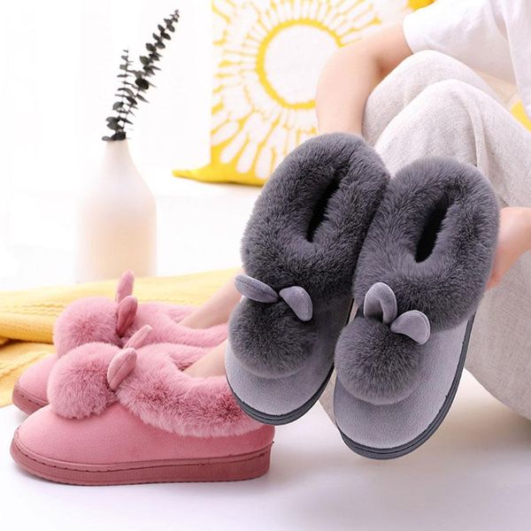 

длинные уши обувь зимняя теплая удобная хлопковая обувь сплошной цвет толстые подошвы дома держать теплый корневой пленкой крытый старый хло, Black