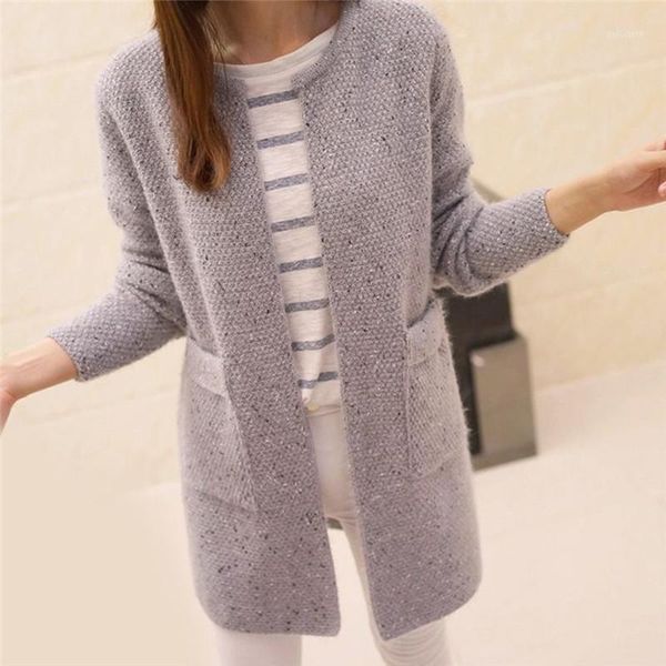 

winter warm cardigan pockets fashion women solid color knitted sweater tunic new crochet ladies sweaters outwear coat cardigan1, White