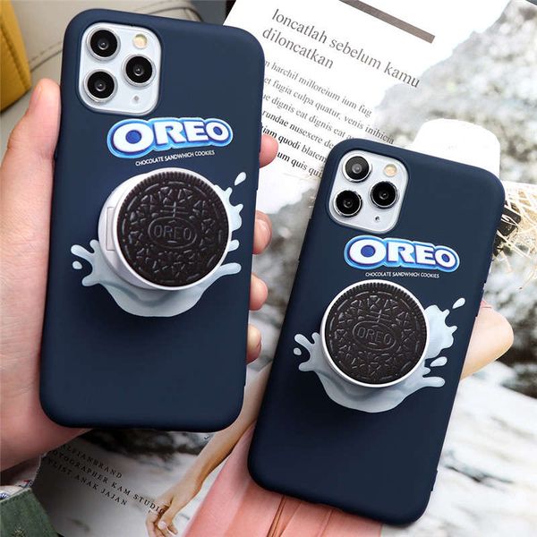 

3d складные орео молочное печенье стенд телефон держатель чехол для iphone 6 6s 7 8 плюс 5 5с se 2020 11 pro xs max x xr мягкий тпу coque ca