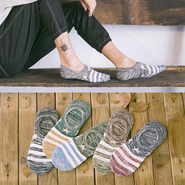 

calcetines cotton spring summer socks men silica gel non-slip five-pointed stars striped prints breathable cool boat sock meias1, Black