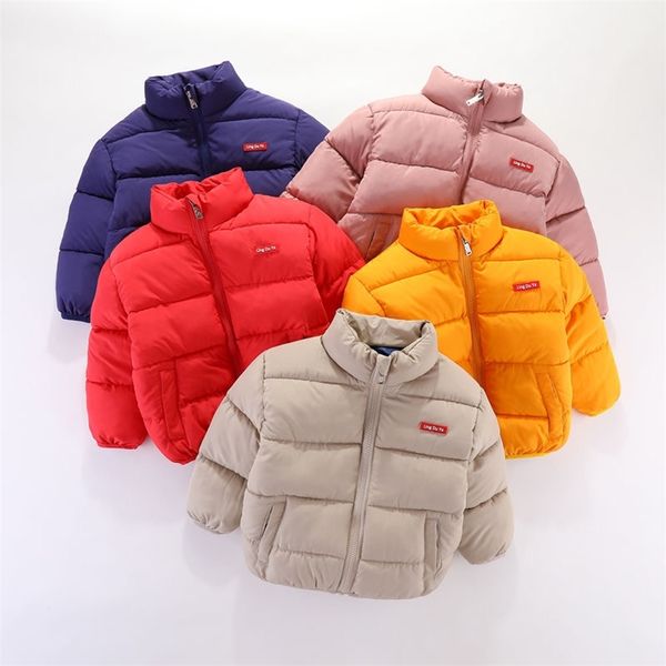 

children down parkas 1-8 years old winter coats solid outerwear for girls boys zipper mandarin collar casual baby kids clothes 201216, Blue;gray