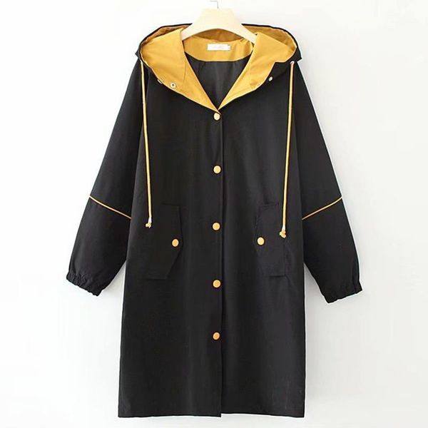 

plus size women's windbreaker coat new autumn tide loose coats plus fat increase women jacket spring hooded trench coat overcoat1, Tan;black