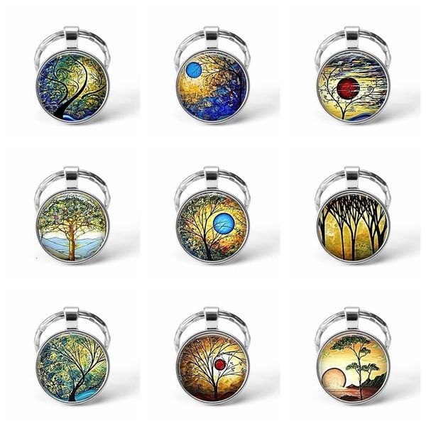 

willow wind and sun keychain willow tree jewelry keyring abstract art cabochon willow glass gift key chain ring, Slivery;golden