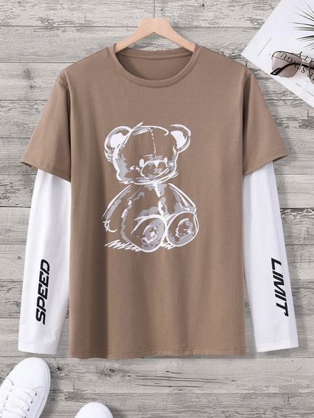 

men bear and letter graphic 2 in 1 tee o98a#, White;black