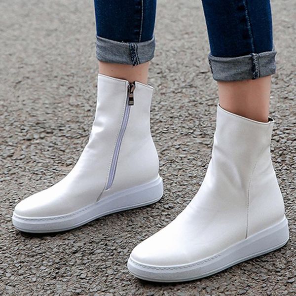 

boots aesthetic fashion ankle women punk gothic shoes winter 2021 zipper leather square combat casual work shoes#g7, Black