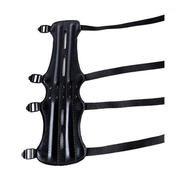 

elbow & knee pads pu leather 4-hole shoot archery arm guard safety protection sports bow adjustable strap outdoor hunting tool1, Black;gray