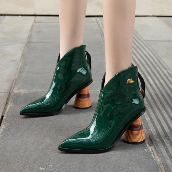 

autumn winter boots women high heels genuine leather ankle boots women pointed toe strange style shoes woman size 34-391, Black