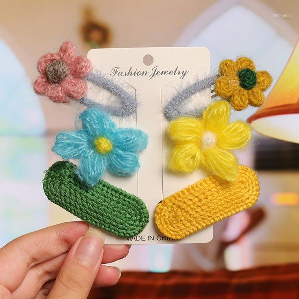 

3pcs/set sen hair clip autumn and winter new color hair ornament korean plush clip girl side flower headgear1, Slivery;white