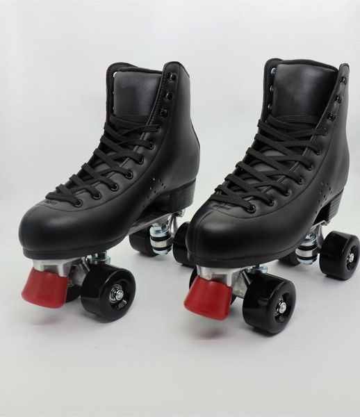 

inline & roller skates professional double row aluminum alloy base rubber brake men and women black four-wheel