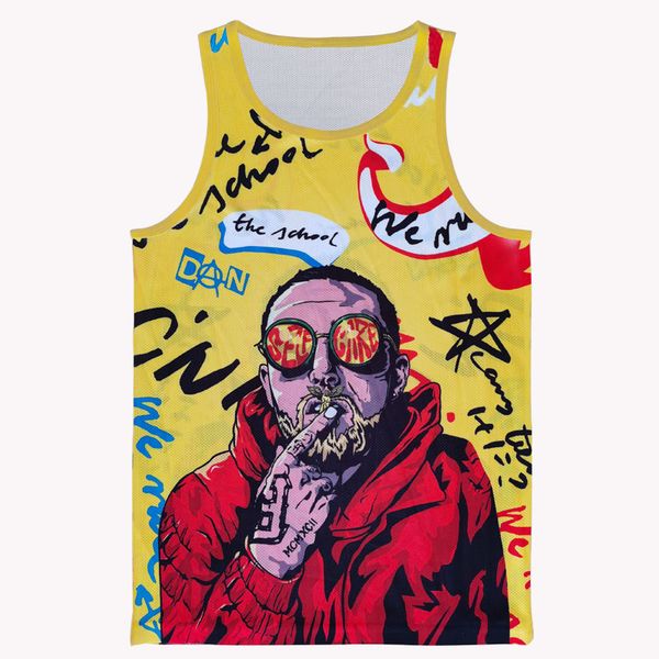 

comfortable mesh fabric breathable popular logo hip hop portrait digital print sport vest, White;black