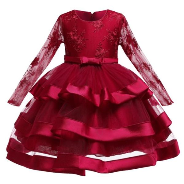 

girl's dresses kids for girls wedding dress children evening party flower elegant cake princess vestido infantil, Red;yellow