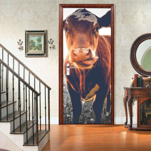 

amj magic set creative environmental protection 3d small yellow cattle door renovation self adhive bedroom wall sticker