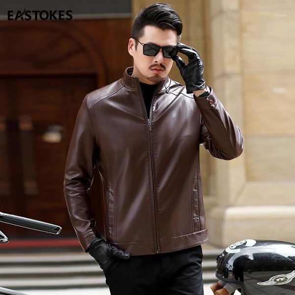 

eastokes men 2020 autumn new motorcycle pu leather jacket coat men fashion outdoor windproof jacket overcoat warm1, Black