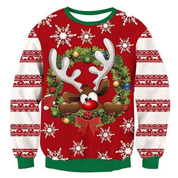 

o neck christmas sweater 3d antler print novelty ugly christmas sweater men women long sleeve pullover jumpers sweater, White;black