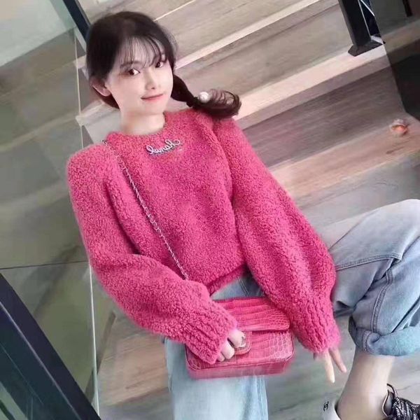 

autumn/winter web celebrity design letters ladies knitting sweater long sleeves plus warm pullovers sweater bubble sleeves ladies sweater s, White;black
