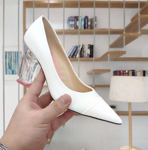 

spring 2020 fashion new pointed, shallow-mouthed leather, high-heeled, thick-heeled women's shoes, transparent heels, high-heeled shoes, Black
