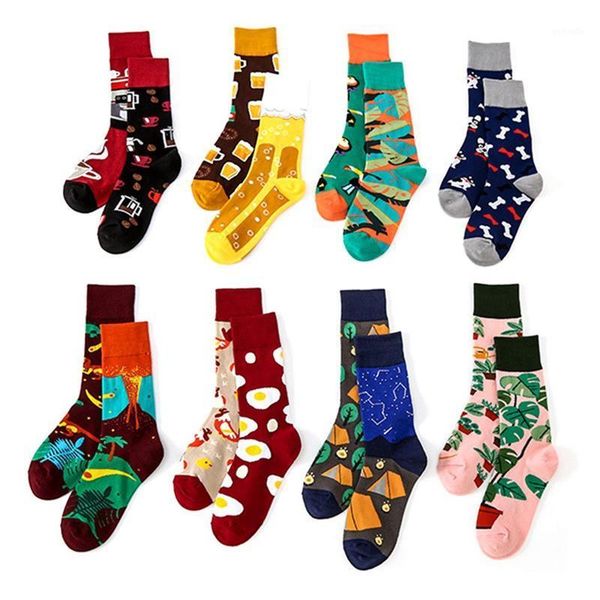 

novelty asymmetric funny man combed cotton with colorful pattern happy socks flamingo beagle animal novelty gift1, Black