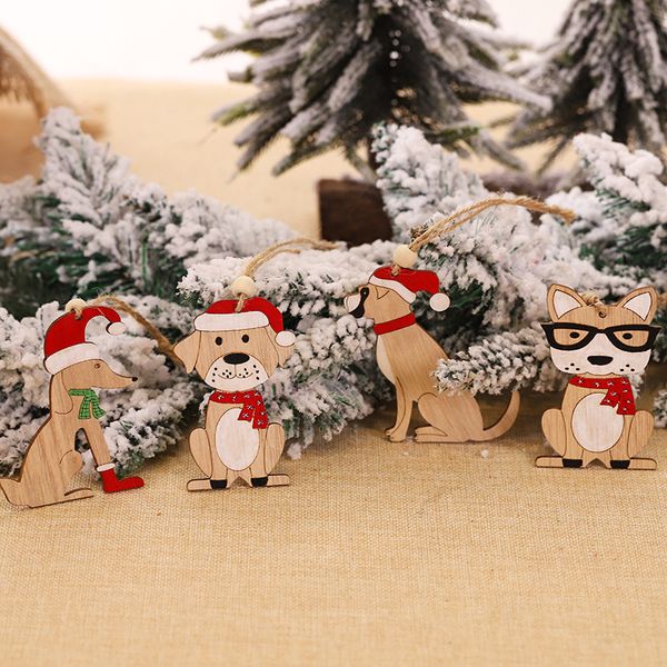 

4pcs ornaments wooden cartoon car pendants cute animals dog tree hanging christmas decoration for home q1112
