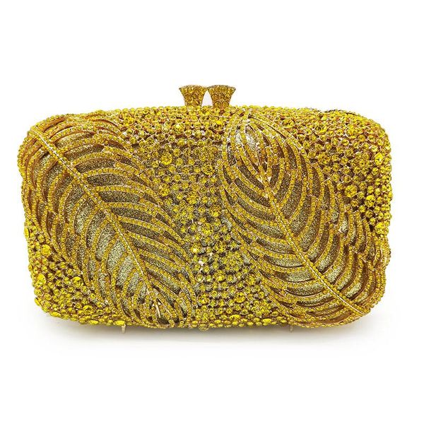 

evening bags luxury gold metal yellow crystal gemstone ladies clutch 100% handmade female dinner banquet shoulder handbags