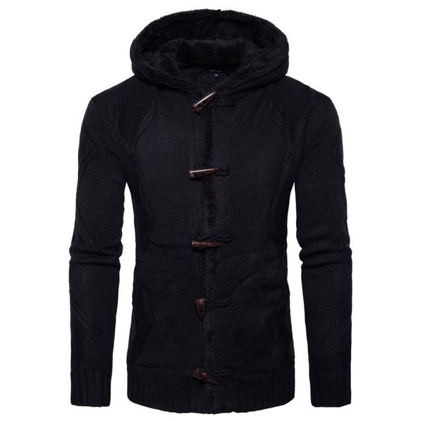 

men's sweaters sweater outwear 2021 autumn men hooded jacket male winter warm harajuku patchwork horn button knit coats thick cardigan, White;black