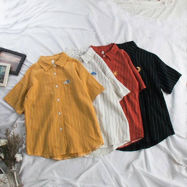 

summer blouse women kawaii weather embroidery ladies sweet striped shirt korean loose blusas mujer de moda 2019, White