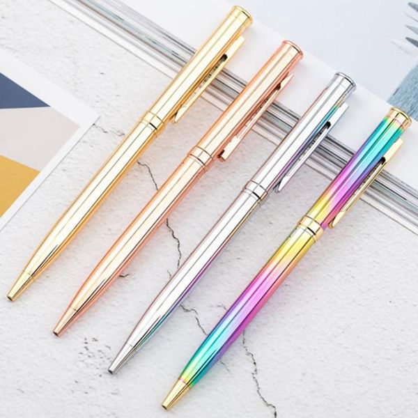 New Creative Cute Color Rainbow Penna a sfera in oro rosa Penna di lusso in metallo per forniture scolastiche per ufficio Cancelleria per studenti Kawaii